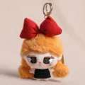 Cute plush doll keychain with orange hair and red bow, soft cartoon pendant for bags. - Big Eye Cute Doll Pendant Orange