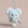 Cute blue plush animal pendant keychain with small floral bib and hanging bead chain design. - Mini Animal Pendant Elephant