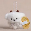 Cute white plush toy pendant with floral dress and bead chain, perfect bag charm and gift. - Mini Animal Pendant Sheep