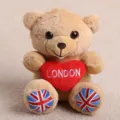 Cute teddy bear plush toy with heart pendant, soft stuffed doll bag charm and cute keyring. - London Bear Doll - Holding Heart / Approx 15cm