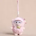 Cute pink plush sheep mascot hanging toy, adorable stuffed lamb pendant with glasses and bee bow. - Lamb With Glasses-Pink / 14cm