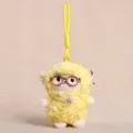 Yellow plush sheep doll keychain pendant with cute brown glasses and bags lanyard. - Lamb With Glasses-Yellow / 14cm