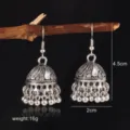 Boucles d'oreilles jhumka argentées vintage avec pampilles, bijoux ethniques indiens. - Argent Antique (6136)