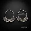Boucles d'oreilles créoles argentées avec franges de perles, diamètre 3,5 cm, poids 9g. - Argent Antique (6144)