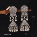 Vintage ασημί Jhumka σκουλαρίκια εθνοτικά μεταλλικά κουδούνια φούντες γυναικεία κοσμήματα - Ασημένιο Εθνικό Ρετρό Στυλ Κουδουνιού (6130)