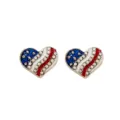American flag heart earrings with sparkling rhinestones, trendy patriotic style jewelry. - Heart Earrings