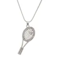Zilveren tennisracket ketting met sprankelende strass, gedetailleerd sieraden detail aanzicht. - Badminton Slangenketting