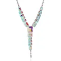 Gedetailleerd overzicht van modieuze iriserende kristallen strass Y ketting met glans. - Ketting / Kleurrijk