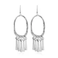 Vintage ethnic style silver long tassel drop earrings detail view, bohemian boho fashion jewelry. - 5