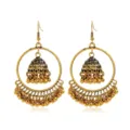 Vintage Gouden Indiase Jhumka Hoepel Oorringen met Hangende Bellen en Kwastjes Chic - Antiek Goud