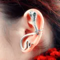 Pendiente de oreja serpiente plateada estilo gótico punk, arete sin perforación retro. - Plata Antigua E189