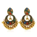 Boheemse Indiase etnische stijl retro kristal edelsteen kralen kwastje oorbellen vrouwen - Goud Veelkleurig