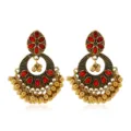 Boheemse vintage Indiase etnische vergulde rode kristalen oorbellen voor vrouwen. - Rood