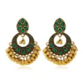 Bohemian Indian retro green crystal gemstone gold drop earrings women ethnic jewelry accessory - Green
