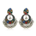 Boho vintage etnische kristallen edelsteen kwast oorbellen in zilverkleurig - Zilver Veelkleurig