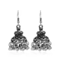 Vintage zilverkleurige Indiase Jhumka bel kwast oorbellen etnische legering dames sieraden - Antiek Zilver