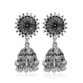 Boucles d'oreilles jhumka argentées ethniques rétro cloche pampilles alliage femme - Argent Vieilli