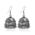 Boucles d'oreilles jhumka indiennes en argent oxydé vintage avec perles et forme de cloche. - Argent Vieilli