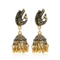 Boucles d'oreilles Jhumka indiennes ethno en alliage vintage sculpté pendentif paon variante - Vieil Or