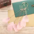 Bohemian feather ear cuff tassel long wrap earrings fairy style gold metal jewelry for women - Pink