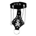 Punk gothische zwarte lederen handarmband met metalen schedels, kettingen en klinknagels. - Schedel