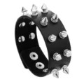 Punk rock stijl zwarte lederen armband met dubbele rij metalen puntige klinknagels - Dubbelrijige klinknagels