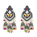 Vintage kleurrijke emaille jhumka kwast oorringen detailweergave, etnische Indiase stijl. - Zilver Veelkleurig