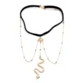 Sexy meervoudige beenketting met zwarte elastische band en een mooie goudkleurige slang. - ST085 / Goud