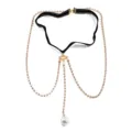 Women sexy rhinestone body chain black lace thigh chain multi-layer pearl pendant jewelry - ST087 / Gold