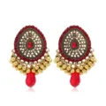 Vintage Boheemse rode strass hangende oorbellen met gouden kralen etnische sieraden - Rood E425