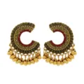 Vintage Indiase stijl gouden hangende oorbellen met rode kralen en gouden kwastjes. - Rood E279