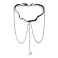 Sexy multi-layer rhinestone body chain with black lace choker and elegant pearl pendant. - ST087 / Silver
