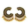 Ethnic Bohemian Vintage Gold Crescent Drop Earrings with Hanging Beads for Women - Black E279