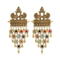 Vintage bohemian ethnic peacock earrings with colorful crystal drop fringe for women. - Antique Gold E322