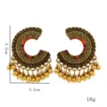Vintage boho crescent drop earrings with colorful rhinestone beads and golden dangling charms. - Multi E279