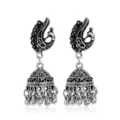 Boucles d'oreilles pendantes Paon Jhumka argentées vintage bijoux ethniques femme - Argent Vieilli