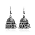Boucles d'oreilles Jhumka argentées vintage pour femmes bijoux ethniques glands - Argent Vieilli