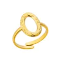 Gold stainless steel open ring with textured geometric oval motif variant for women. - Oval Hollow Geometric (JZ5171G)