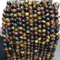 Perles en vrac en œil de tigre multicolore naturel 3A grade brins de perles rondes pour bijoux - 10mm (Environ 37 Perles) / Perles Œil de Tigre Tricolore 3A
