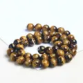 Perles en Œil de Tigre Naturel Perles Rondes Vrac Doré Mantra Artisanat Bijoux Accessoires - 6mm (Environ 60 Perles) / Perles Œil de Tigre Naturel Mantra à Six Syllabes 5A