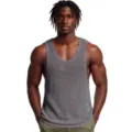 Grey mesh knit tank top detail, breathable sleeveless workout apparel for men summer wear. - M / Tops / Gray