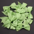 Light green satin ribbon bows detail showing smooth fabric texture for DIY crafts and gifts. - 2.5cm Width (10 Pieces/Pack) / Green