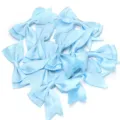Close-up detail of light blue satin ribbon bows, smooth texture, perfect for DIY craft accessories. - 2.5cm Width (10 Pieces/Pack) / Blue