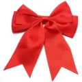 Close-up of bright red satin bow ribbon, smooth texture and swallowtail detail for DIY hair clips. - 4cm Width (10 Pieces/Pack) / Red