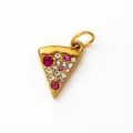 Pendentif en forme de part de pizza doré avec des cristaux étincelants pour collier - Pizza