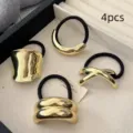 Set of 4 gold geometric metal hair ties, chic high ponytail hair accessories for women. - Set of 55 (4 pieces)