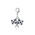 Checkered flag charm pendant silver racing bracelet DIY jewelry accessory hanging item - Silver - Lobster Clasp Style