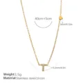 Stainless steel 18K gold plated letter T pendant necklace with heart charm and zircon details. - Letter T Style (XL543WEGT)