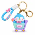 Porte-clés mignon pingouin de dessin animé avec chariot, cadeau idéal pour les enfants et étudiants. - Manchot Bleu