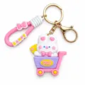 Mignon porte-clés en silicone lapin de dessin animé avec anneau doré, superbe pendentif. - Lapin Rose